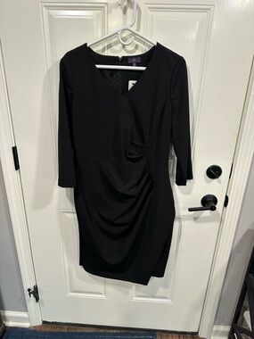 NYDJ Black V-Neck Draped Waist Sheath Dress